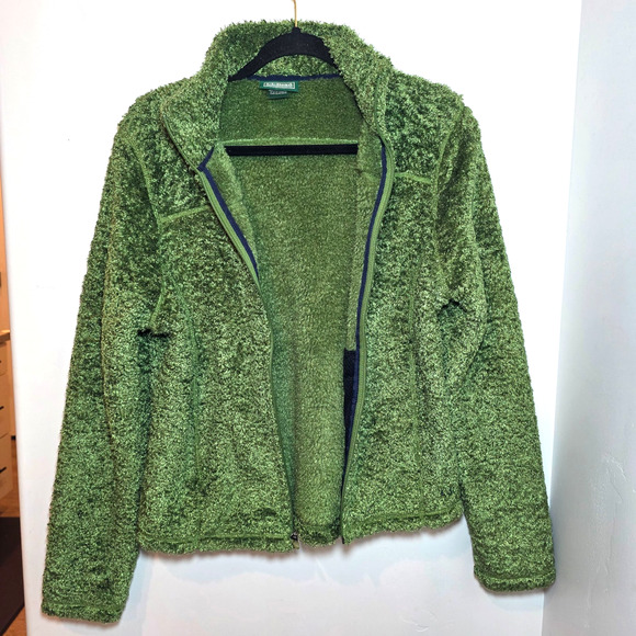 LL Bean Jacket Womens Medium Green Hi-Pile Sherpa Fleece Full Zip Cozy - Picture 4 of 11